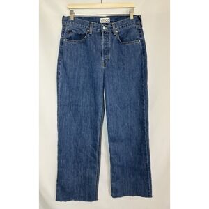 ETICA Women's Button Fly Wide Leg High‎ Rise Raw Hem Jeans Denim SIZE 29